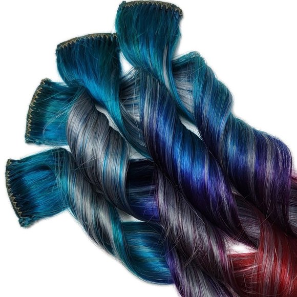 Blue Ombre Remy Clip in Human Hair Extensions Real Hair - Picture 3 of 3